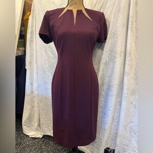 Calvin Klein Wine Midi Sheath Dress with Keyhole Detail